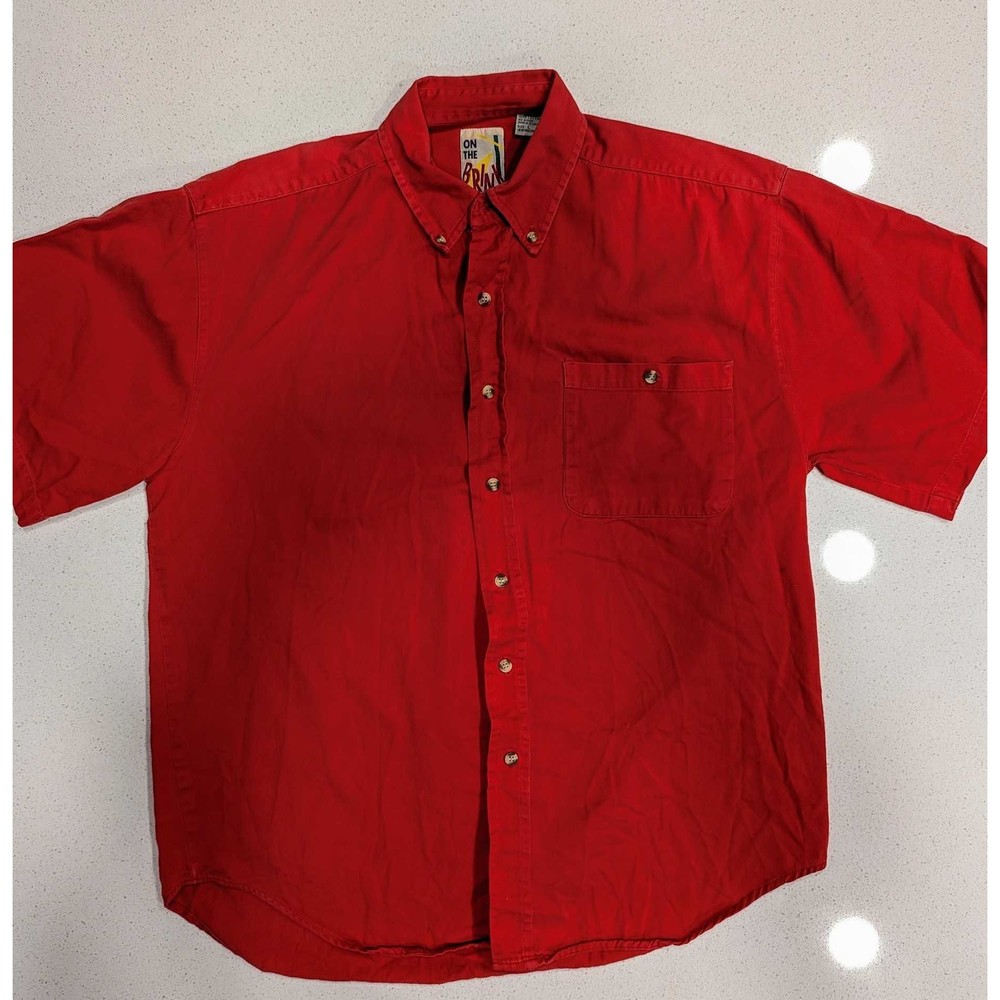 Vintage On the Brink Red Button Collared Shirt Men's L
